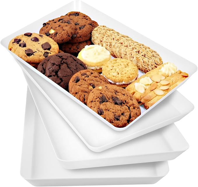 DCA 4 Pack White Serving Trays for Entertaining, BBQ & Parties | Grilling accessories | Snacks, Donuts & Appetizers | Stackable & Lightweight Set | Space-saving Stack