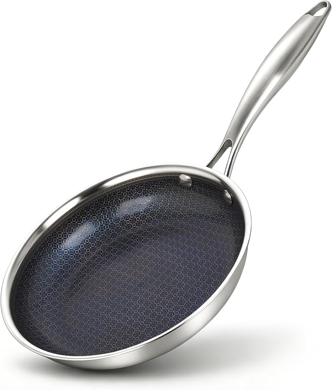 BRASA Nonstick Frying Pan 7.87-inch,Tri-Ply Stainless Steel Skillet,Honeycomb Ceramic Coating, Induction & All Cooktop Compatible,Dishwasher safe (PFOS, PFOA Free) 7.87 in