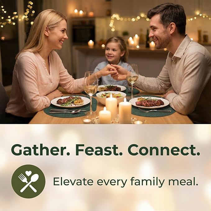 Placemats Set of 4 - Washable Heat Resistant Table Placemats - Wipeable Faux Leather Oval Place Mats, Waterproof Table Mats for Dining Table, Green