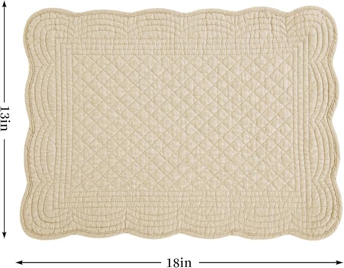 HOMBYS Quilted Placemats Set of 6 Washable-13x18 inches Rectangular Placemats for Kitchen Table-100% Cotton Fabric Rectangular Table Mats, (Light Brown)