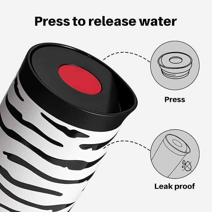 BOTTLE BOTTLE Insulated Coffee Tumbler with Push Button Lid 16oz(Zebra) | Leakproof,Stainless Steel Travel Mug,Keeps Drinks Hot & Cold for 6 Hours,for Office & On the Go