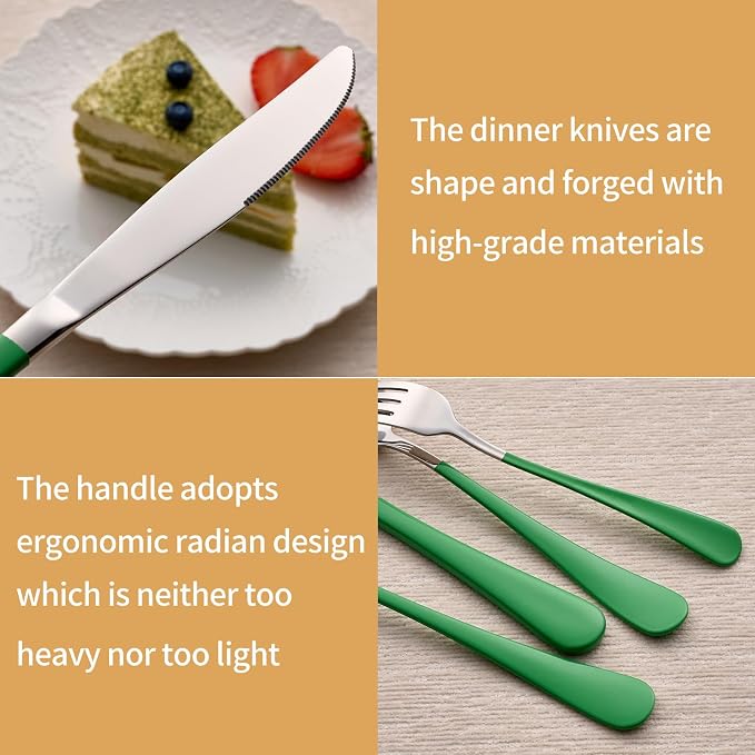 20-Piece Green Silverware Set 18/0 Stainless Steel Silverware Set Green Handle Cutlery Set Service for 4 Dinner Knives Forks Spoons Set Flatware Set Finish Dishwasher Safe…