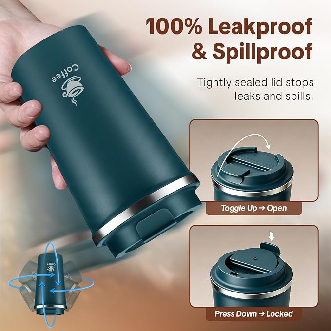 17oz Travel Coffee Mug ,Leakproof Vacuum Coffee Cup Insulated Tumbler | 304 Stainless Steel, Double-Wall Vacuum Insulated, Leakproof, Fits Hot & Cold Drinks Car Cup Holders, Travel, Office