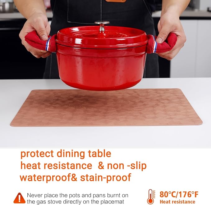 Coral Vinyl Placemats Set of 12 Waterproof Wipeable Table Mats | Heat Resistant Easy Clean Place Mats Faux Leather Table Mats Washable PVC Table Placemats for Dining Table