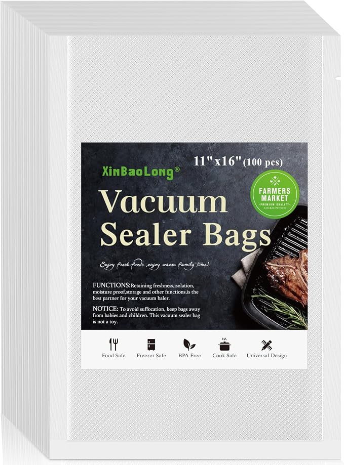 Vacuum Sealer Bags, 11" x 16", 100 Pcs | Commercial Grade, BPA Free, Sous Vide Cooking, Puncture Prevention, Customized Size, Kitchen Essentials