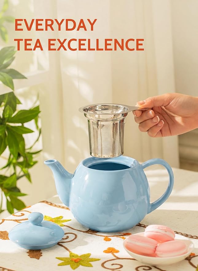 Sweese Porcelain Teapot 27 oz with Infuser for Loose Leaf Tea, Bluish Grey