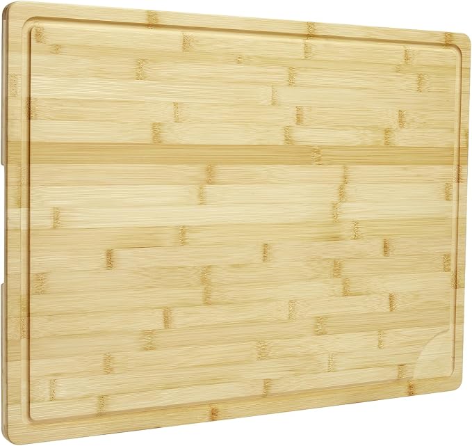 24"X18" Bamboo Cutting Boards for Kitchen, Extra Large Wood Cutting Board with Deep Juice Groove & Handle