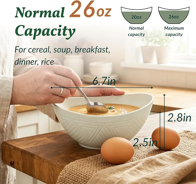Unbreakable Cereal Bowls Wheat Straw Bowls Set 26 OZ Plastic Bowls Alternative for Kitchen 6 PCS Resuable Dessert Bowls for Party,New Home,Dorm Microwave & Dishwasher Safe-Beige