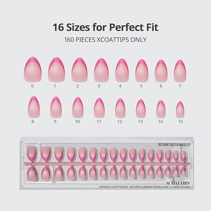 BTArtboxnails XCOATTIPS Pastel French Tip Press On Nails, S Almond, Cat Eye | Lamp-Curable 4-Week Wear, Salon Quality Value at Home, Natural Nail Look, Easy-to-Apply for Beginners, 160ct Nail Tips Only