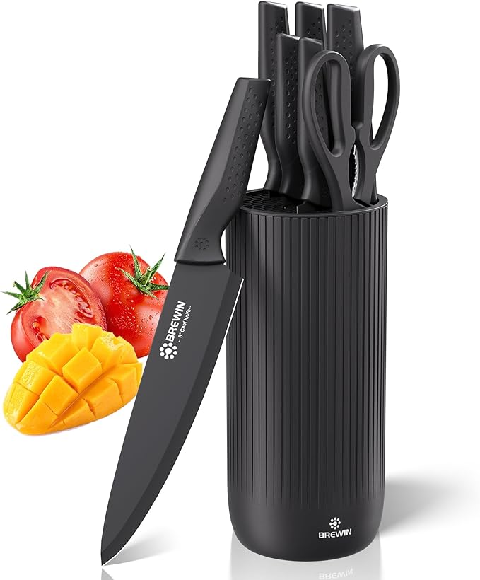 Knife Set, Brewin Kitchen Knife Set, Knives Set for Kitchen, Universal Knife Block, Utility Knife Block Set, New Home Essentials, Apartment Essentials, Camping essentials, RV Essentials