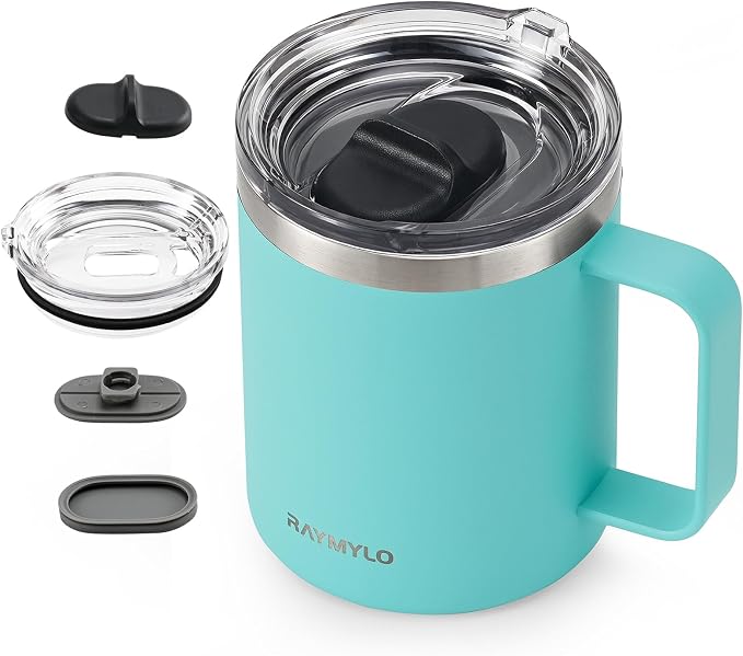 RAYMYLO Insulated Travel Coffee Mug with Handle, Coffee Tumbler Cup 12oz | Detachable Lid for Thoroughly Clean, Thermal Cup with Double-Wall Stainless Steel Vacuum Insulation, Spill Proof & BPA Free
