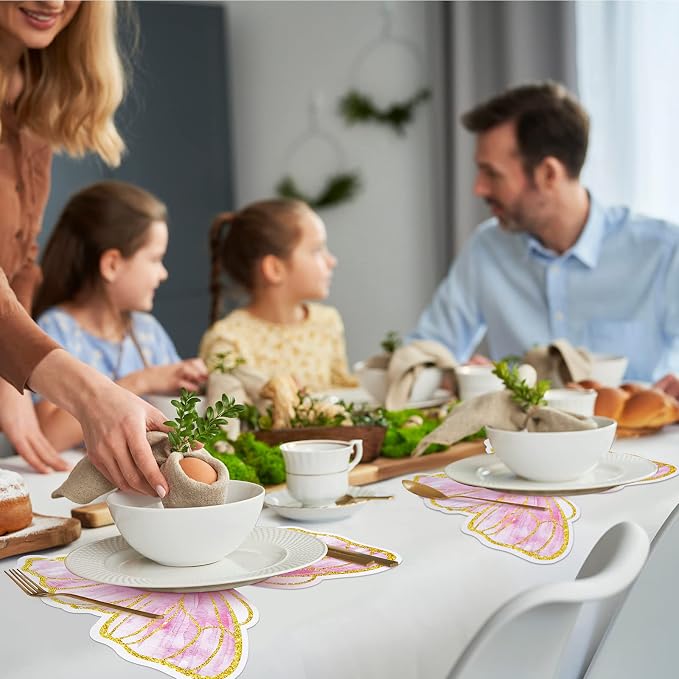 Harloon 50 Pcs Butterfly Paper Placemats Disposable Colorful Butterfly Table Mats for Spring Summer Wedding Baby Shower Birthday and Holiday Party Kitchen Dining Table, 13 x 10.8 Inches (Pink)