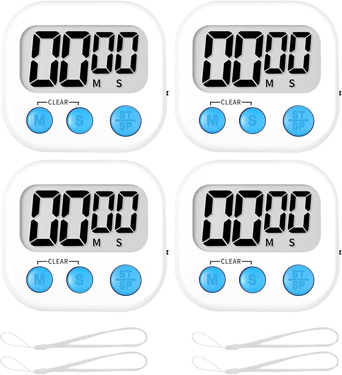 ZILLEEN Classroom Timer for Kids Teachers 4 Pack Digital Timers White | Strong Magnetic, Large Screen, Big Button, Teacher Classroom Must Haves Kitchen Timers for Cooking Egg Exercise Study