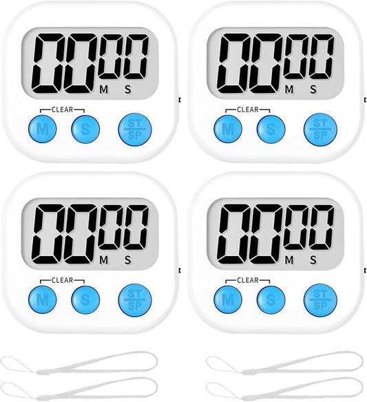 ZILLEEN Classroom Timer for Kids Teachers 4 Pack Digital Timers White | Strong Magnetic, Large Screen, Big Button, Teacher Classroom Must Haves Kitchen Timers for Cooking Egg Exercise Study