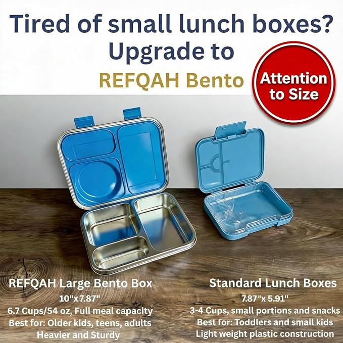 Stainless Steel Bento Lunch Box with 8 oz Insulated Food Jar – 54 oz – Leak-Resistant 3-Compartment Kids & Adult Metal Meal Container with Silicone Container and Thermo for Work & School, BPA-Free
