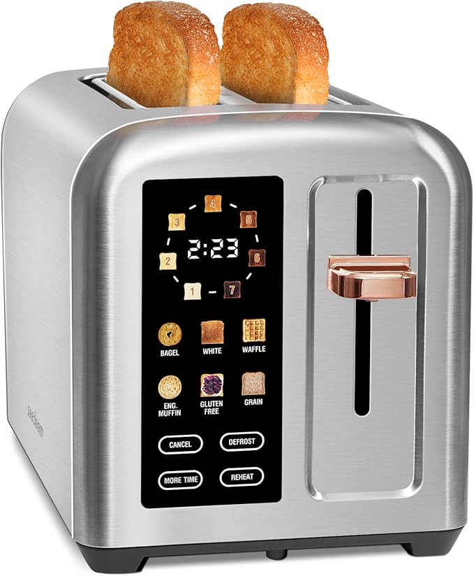 SEEDEEM Touchscreen Toaster 2 Slice, 7 Shade, Stainless, 1350W Silver Metallic
