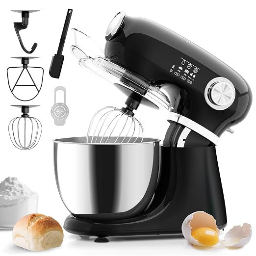 Electactic 5.3 Quart Electric Stand Mixer With 12 Speed, Low Noise | Electric Mixer With Tilt Head, Kitchen Mixer for Daily Use with Egg Whisk, Dough Hook, Flat Beater, Anti-slip Suction Cup