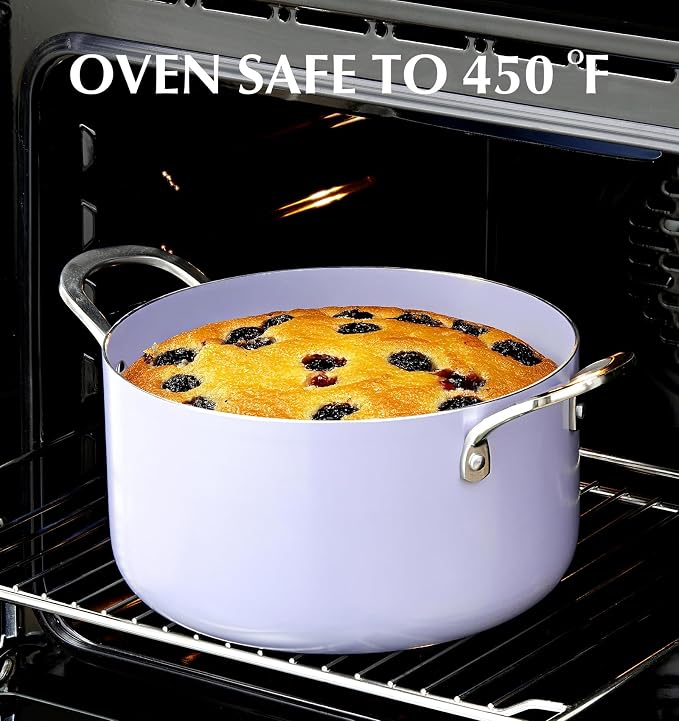 KOCH SYSTEME CS 6 Quart Nonstick Stock Pot with Lid, 6 QT Nonstick Ceramic Stockpot with Stainless Steel Handle, Induction Cooking Pot for Soups, Casserole, Soup Pot, Even Heating, Oven Safe, Purple