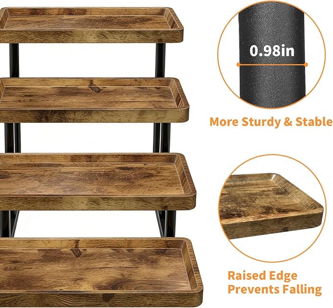 4 Tier Cupcake Stand, 15.7" Large Wooden Serving Tray | Party Food Display, Rustic Tiered Tray Decor Capable of Dessert Table & Perfume Organizer, with Sturdy Metal Frame