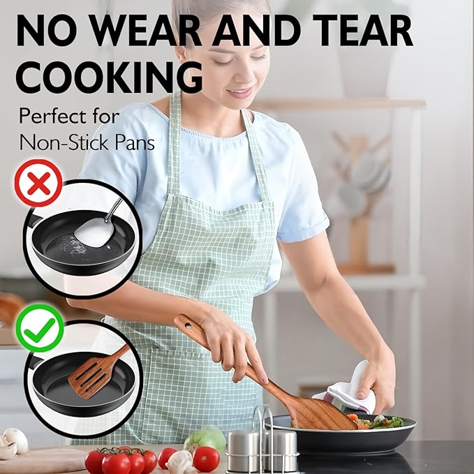 Wooden Spoons for Cooking 9 Pieces Set, TeakWooden Kitchen Utensil Set, Wooden Cooking Utensils Spoons, Spatulas, Heat-Resistant, Lightweight & Durable, Perfect for Non-Stick Cookware