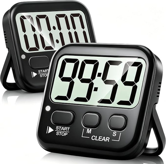 2 Pack Digital Timer for Kids Classroom Kitchen Timers for Cooking | w/ Battery, Easy to View, Alarm, Mute Mode, Count Down/Up, Magnetic, Kickstand, Hanging, Classroom Timer for Teacher Supplies