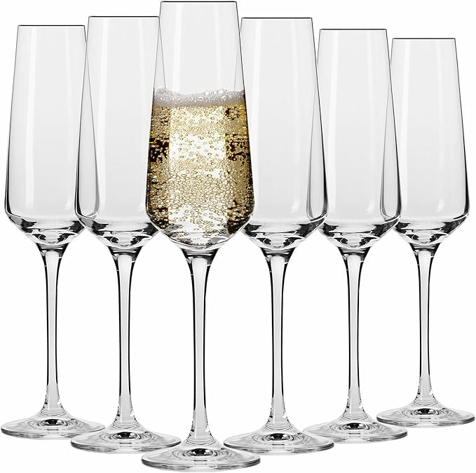 KROSNO Champagne Flutes Set of 6, 6.1 oz, Avant-Garde Collection | Drinking Glasses, Led-Free Crystal Glasses for Prosecco Sparkling Wine, Wedding Champagne Flutes, Dishwasher Safe