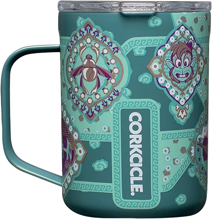 Corkcicle Disney Princess Coffee Mug - Stainless Steel Insulated Cup With Lid For Tea & Coffee - Durable Travel Mug - Eco-Friendly - BPA Free - Non-Slip Silicone Base - Easy Grip - 16 oz - Jasmine