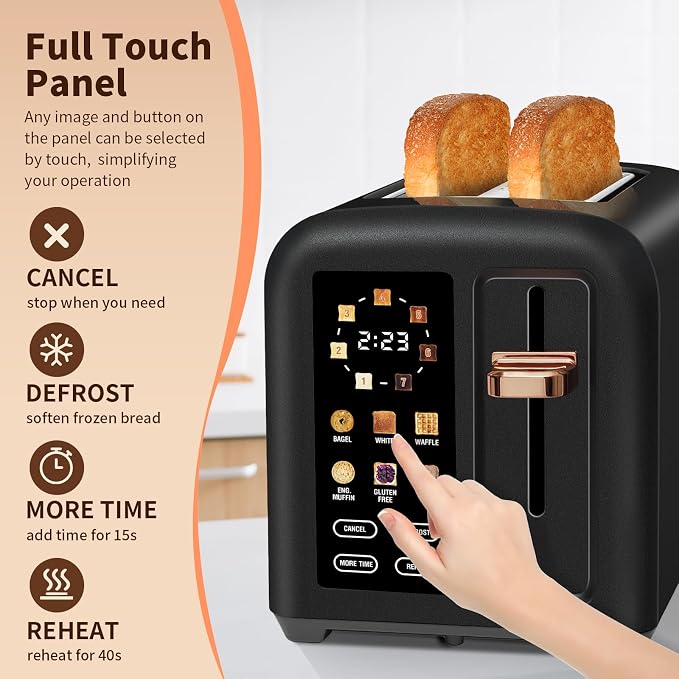 SEEDEEM Touchscreen Toaster 2 Slice, 7 Shade, Stainless, 1350W Dark Chocolate