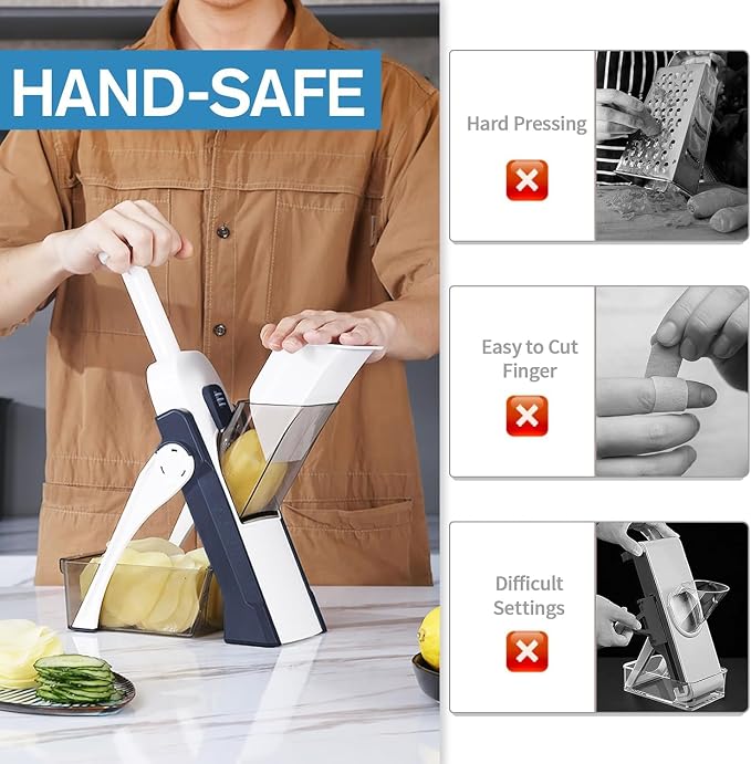 Safe Mandoline Slicer for Kitchen, Vegetable & Food Cutter (Only Slice) | Thickness Adjustable 0.1-8 mm, Potato Slicer for Chips, Easy to Clean, Storage, Kitchen Faster Slice, Dishwasher-safe (Blue)