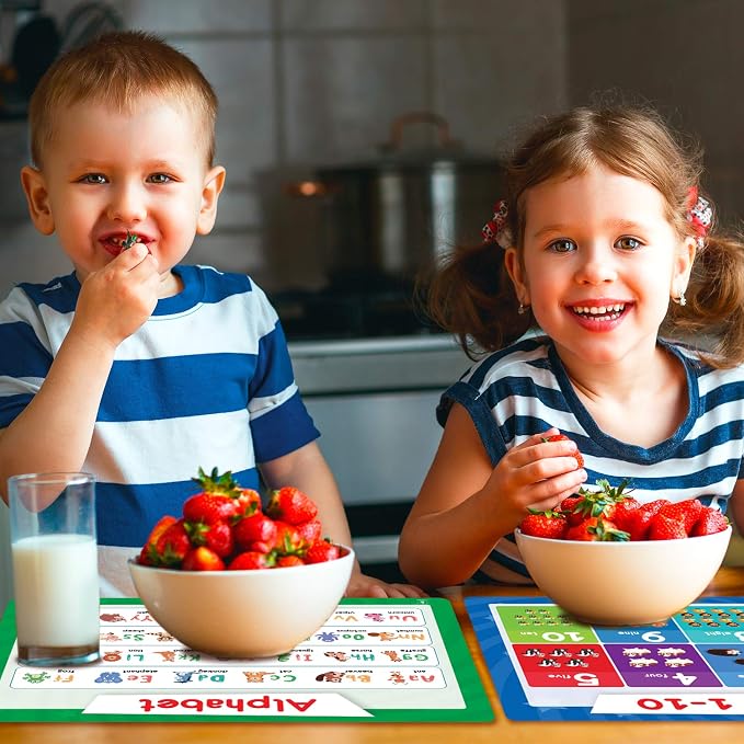 Simply Magic 5 Educational Placemats for Kids – Kids Placemats Non Slip | Washable Reusable Plastic Place Mats for Toddler, Alphabet ABC, Shapes, Colors, Numbers, Solar System Learning Place Mats