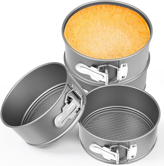 Funnymoom 4 Pcs 6 Inch Non Stick Springform Pan with Removable Bottom Carbon Steel Round Springform Cheesecake Pan with Stainless Steel Spring Buckles for Baking Kitchens Restaurant(Gray)