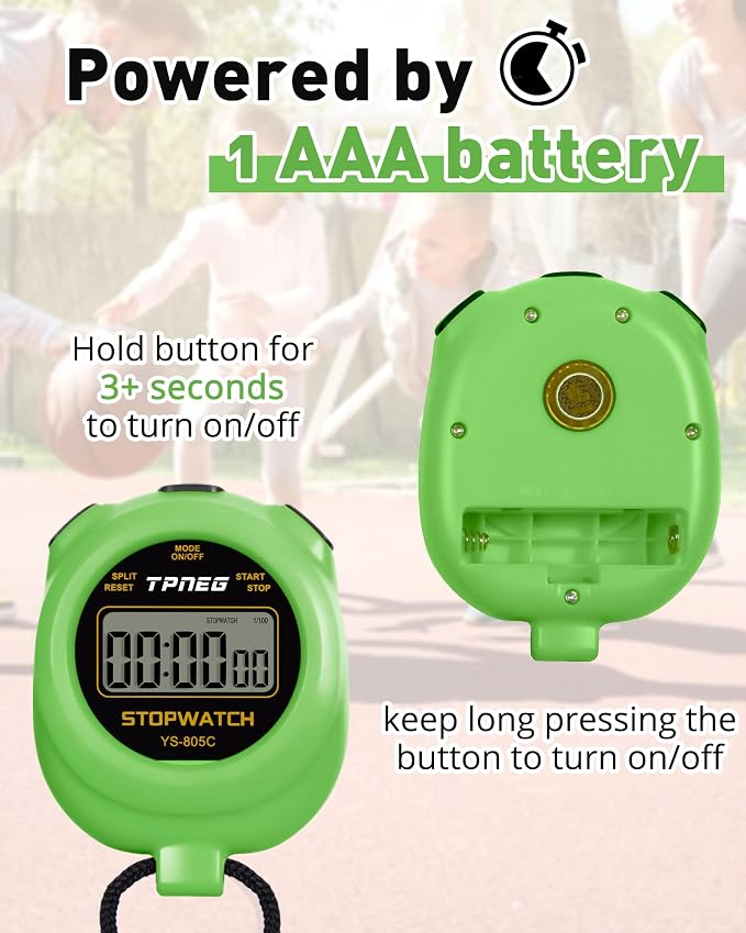 TPNEG Simple Stopwatch Timer - Easy to Use, Set Up, Read, and Carry - Large Display - On/Off, AAA Battery - Ideal for Coaches, Track and Field, Soccer Referees, Sports, Classroom