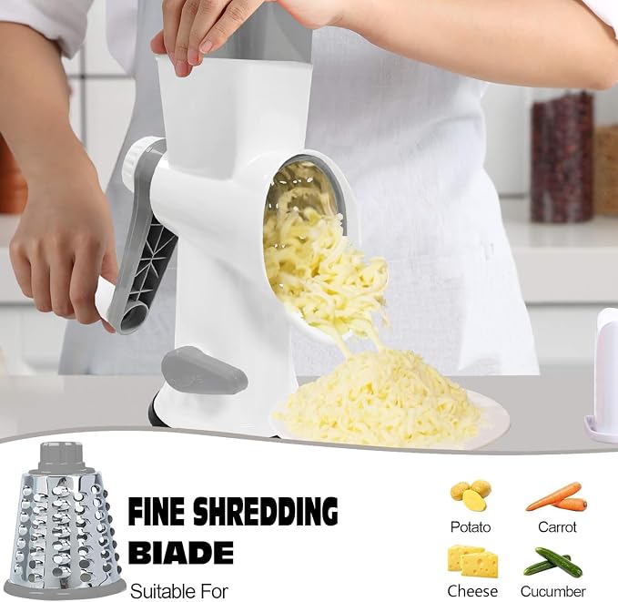 Cheese Grater with Handle,Multifunctional Rotary Cheese Grater | Kitchen Cheese Shredder Can Easily Chop Vegetables,Potatoes,Carrots,Etc.The Suction Cup is Stable and Easy to Clean