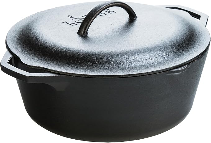 Lodge Cast Iron Dutch Oven 7 Quart - Loop Handle Cooking Vessel - Even Heat Retention - Oven-Safe, Versatile Pot