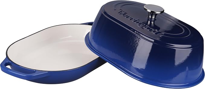 Enameled Cast Iron Dutch Oven Pot with Dome Lid, Oval Bread Oven for Homemade Sourdough Bread Baking, Oven Safe up to 500°F, 6 Quart, Blue
