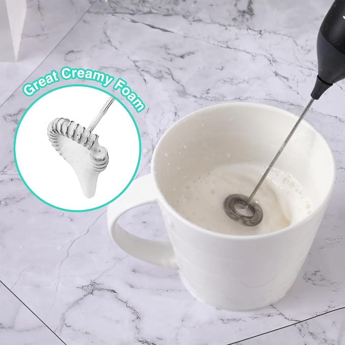 HAUSHOF Handheld Rechargeable Milk Frother Wand, Electric Coffee Mixer | Portable Coffee Frother, Detachable Stainless Steel Whisk, Drink Mixer for Matcha, Latte, Cappuccino, No Stand, Black