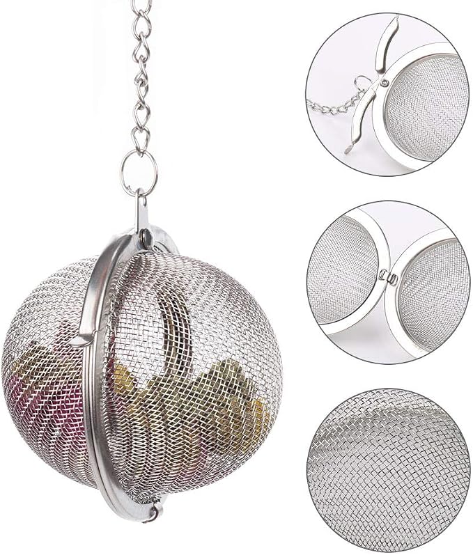 2Pcs Stainless Steel Tea Infuser Strainer, 2.04 Inch Fine Mesh Ball | Metal Fine Mesh Tea Spice Ball for Loose Leaf Tea, Tea Filter with Chain Hook, Tea Interval Diffuser for Spices, Seasonings