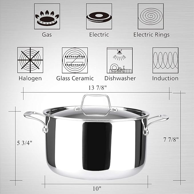 Duxtop Whole-Clad Tri-Ply Stainless Steel Stockpot with Lid, 6.5 Quart, Kitchen Induction Cookware | Whole Clad Cooking Pot for Soup and Stews, Large Capacity for Family Meal Preparation