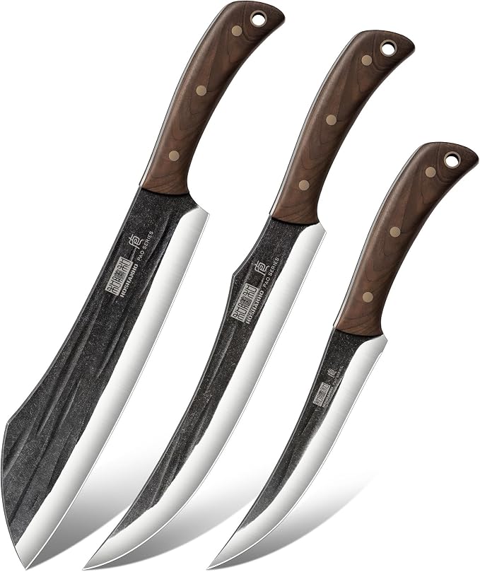 HOSHANHO Butcher Knife Set, 3PCS Knife Set of Meat & Slicing & Boning Knife | Ultra Sharp Kitchen Knife Set, Hand Forged High Carbon Steel Knives Set for Home & Camping & BBQ Gift with Men