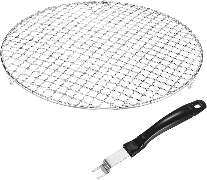 M METERXITY 2-Pack Cooling Rack 12" Round 201 Stainless Steel, Silver | Cross Wire Grate Cooling Racks with Grill Grate Lifter for Grilling, Cooking, Steaming, Baking