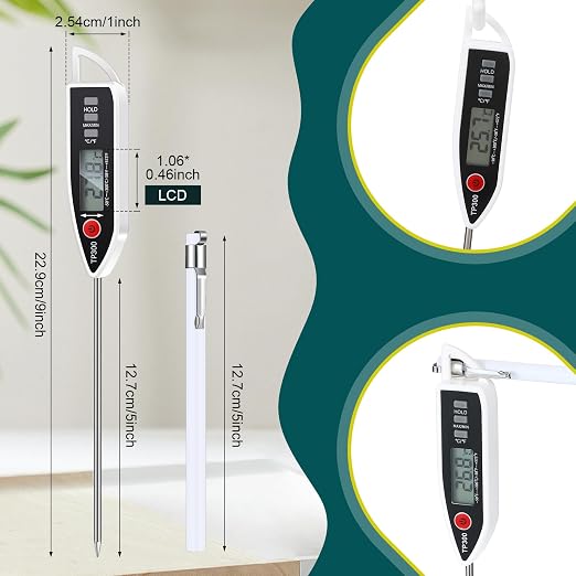 12 Set Digital Food Thermometer Long Probe Instant,White | Waterproof for Water, Liquid, Candle and Cooking Meat Thermometer Read for Kitchen BBQ Grill Candy