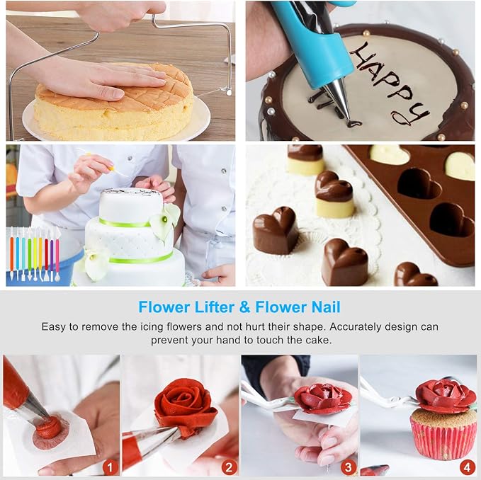 Cake Decorating Supplies, 493 PCS Cake Decorating Kit Cake Pans | 3 Packs Springform Cake Pans, Cake Rotating Turntable,48 Piping Icing Tips,7 Russian Nozzles, Baking Supplies, Multicolor
