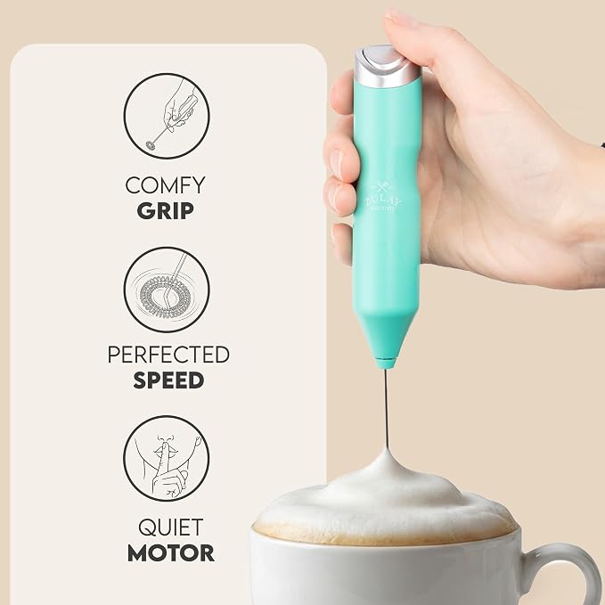 Zulay Kitchen Powerful Frother Wand AA Batteries Included, Ultra Fast Handheld Drink Mixer, Comfort Milk Frother, Stainless Steel Whisker, Frother Handheld for Coffee, Protein & Matcha - Frothmate 2.0