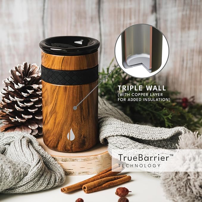 Elemental Artisan 12oz Triple-Wall Insulated Coffee Tumbler w/Ceramic Lid | Triple Wall Coffee Travel Mug, Reusable Stainless Steel Coffee Tumbler; Thermal Coffee Cups for Hot (6 Hrs) & Cold (18 Hrs)