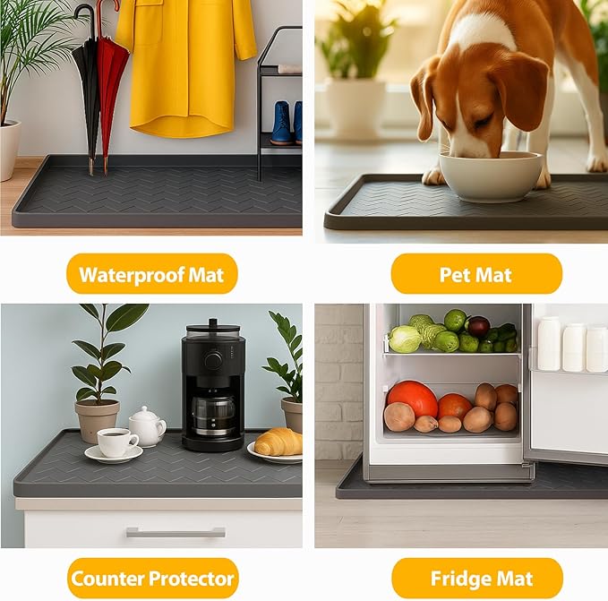 TigeJoy Under Sink Mats for Kitchen Waterproof 28" x 19", Cabinet Liner | Leak-Proof Silicone Mat Sink Protector, Kitchen Essentials Organizer and Storage,Boot or Shoe Tray, Pet Feeding Mat