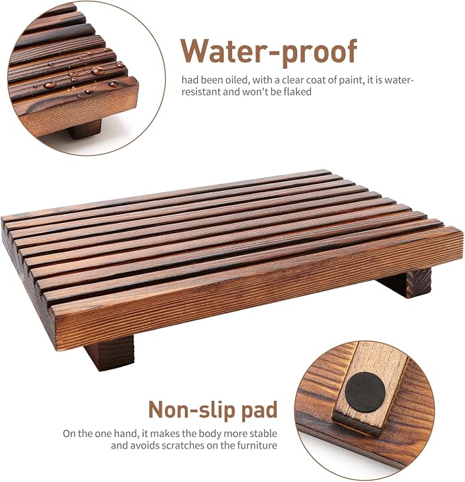 Farmhouse Bathroom Counter Organizer Wooden Display Stand Kitchen Tray | Small Counter Trays Decorative Wood Riser Pedestal Dish Soap Dispenser Holder for Bathroom Decor Sink Accessories Vanity Tray
