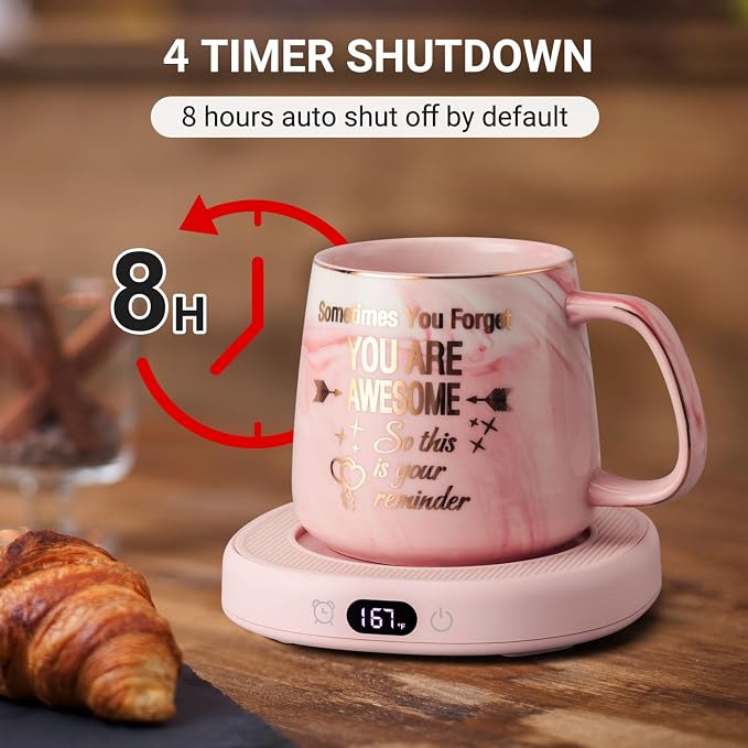 Coffee Mug Warmer & You are Awesome Mug Set, Electric Cup Warmer for Desk | Beverage Warmer Plate for Coffee,Tea,4 Temperature Setting,8-Hours Auto Shut Off,14oz Mug with Spoon & Lid Included
