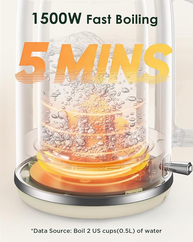 Electric Kettle 1.8L with Temperature Gauge, 1500W Fast Boiling Electric Tea Kettle, 100% Stainless Steel Retro-Style Hot Water Kettle Electric - Glowing LED Light, Auto Shut-Off & Boil-Dry Protection