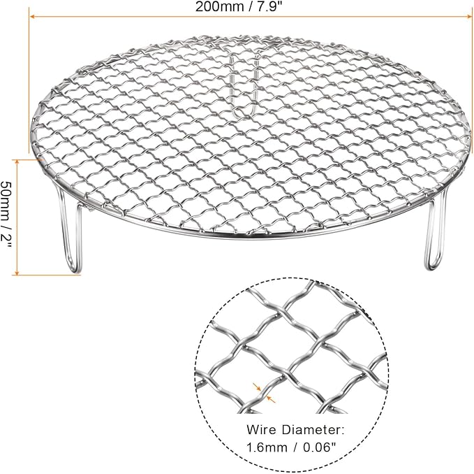 HARFINGTON Round Cooking Rack 7.9-inch Stainless Steel Cross Wire Barbecue Grill Net with 50mm Legs for Cooking Baking Steaming BBQ