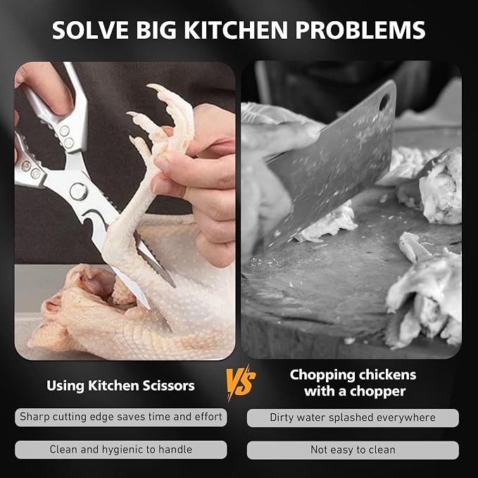 BALUCA Heavy Duty Kitchen Scissors All Purpose - Professional Stainless Steel Japanese Kitchen Shears for Food, Chicken Bones & Turkey | Dishwasher Safe, Sharp Meat & Poultry Scissors (Traditional)